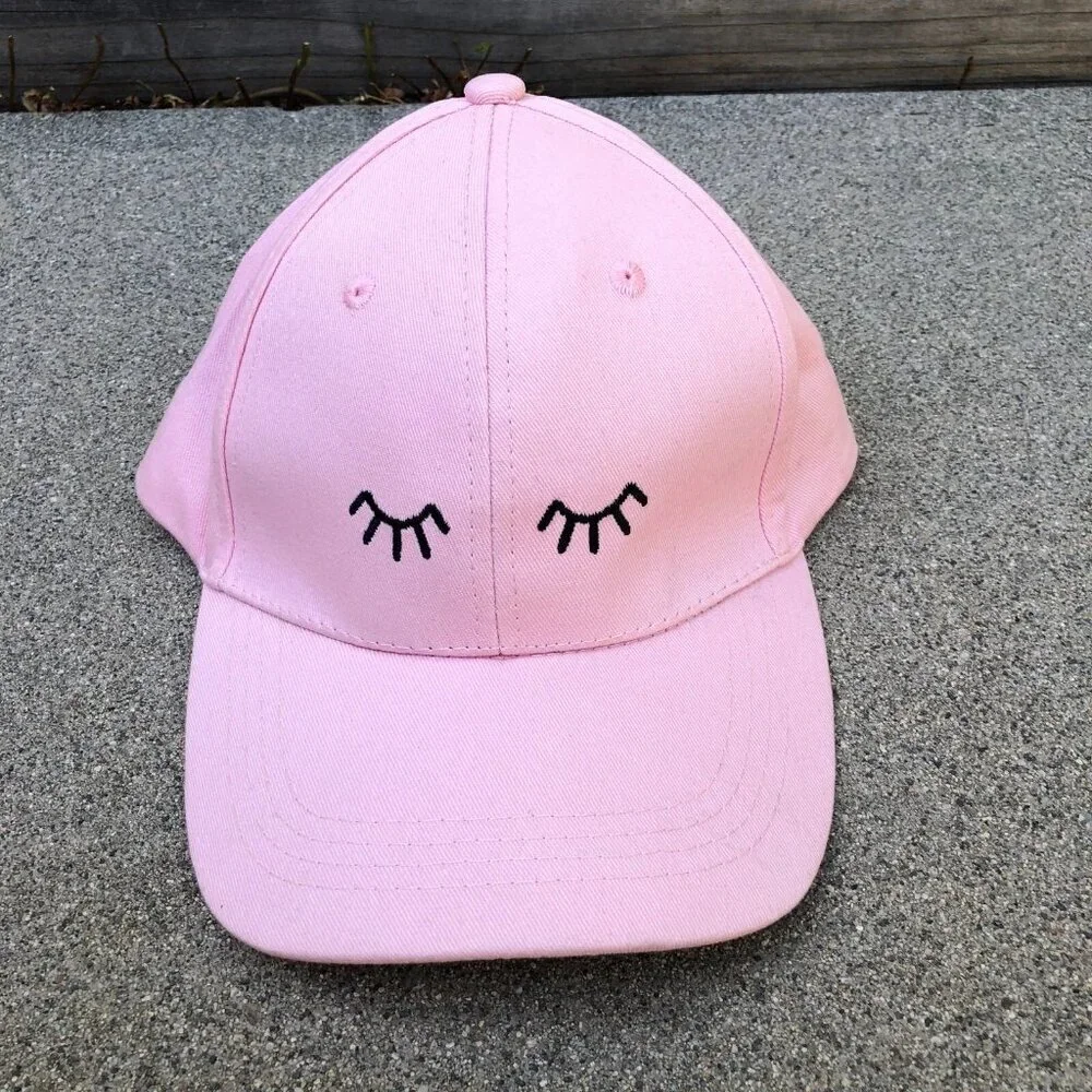 Eye Lashes Baseball Hat Women's Pink Adjustable Cap 100% Cotton​​